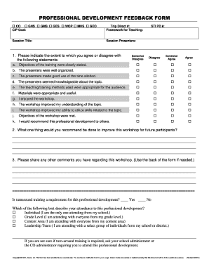 Professional Development Feedback Form for Teachers