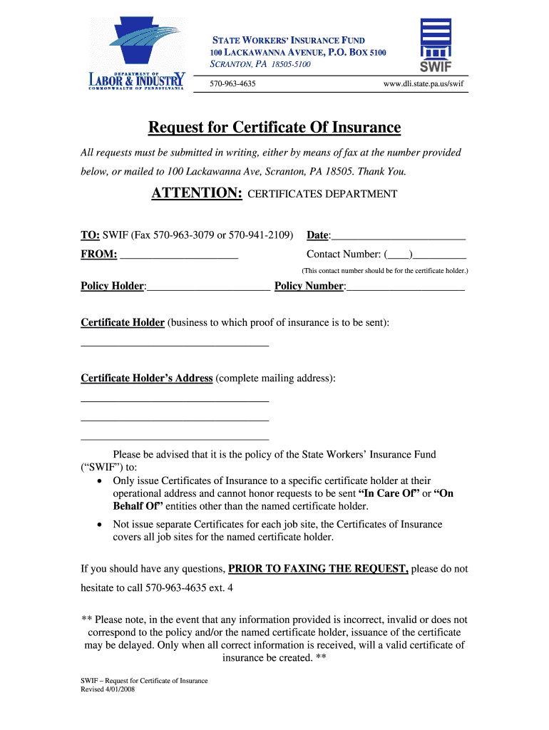  State Workers Insurance Fund Pennsylvania Application 2008-2024