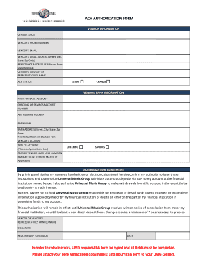 ACH AUTHORIZATION FORM Universal Music Group