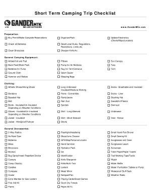 Camping Checklist PDF  Form
