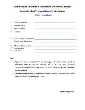 Rkdf University Degree Certificate  Form