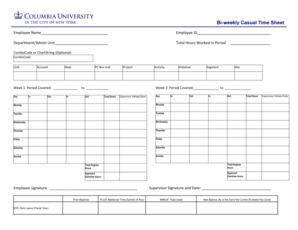 Bi Weekly Casual Time Sheet Columbia University Hr Columbia  Form