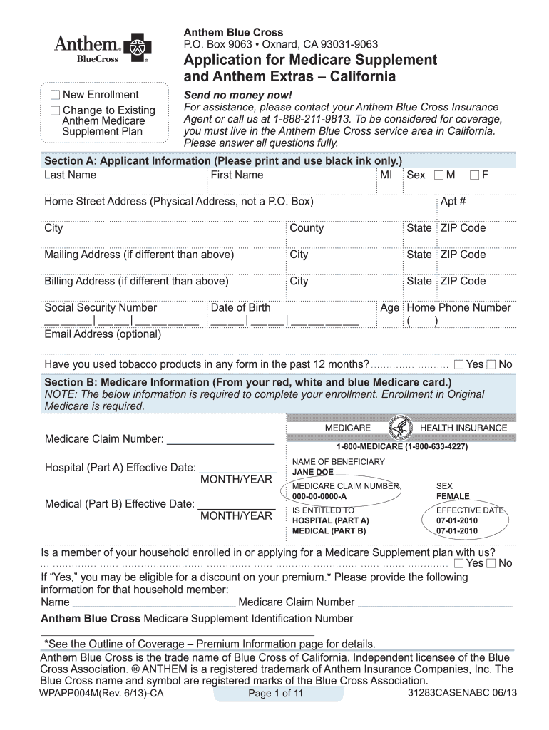  Anthem Medicare Supplement Claim Form 2013-2024