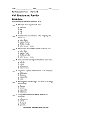 Cell Structure and Function Chapter Test Cell Structure and  Form