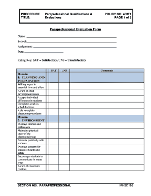 Paraprofessional Evaluation Form