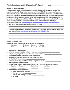 Population Community and Ecosystem Worksheet Answer Key PDF  Form