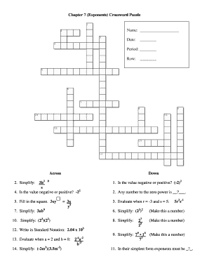 Properties of Exponents Crossword Puzzle Answer Key  Form