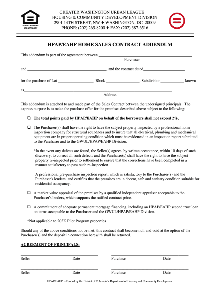Hpap Eahp Home Sales Contract Addendum  Form
