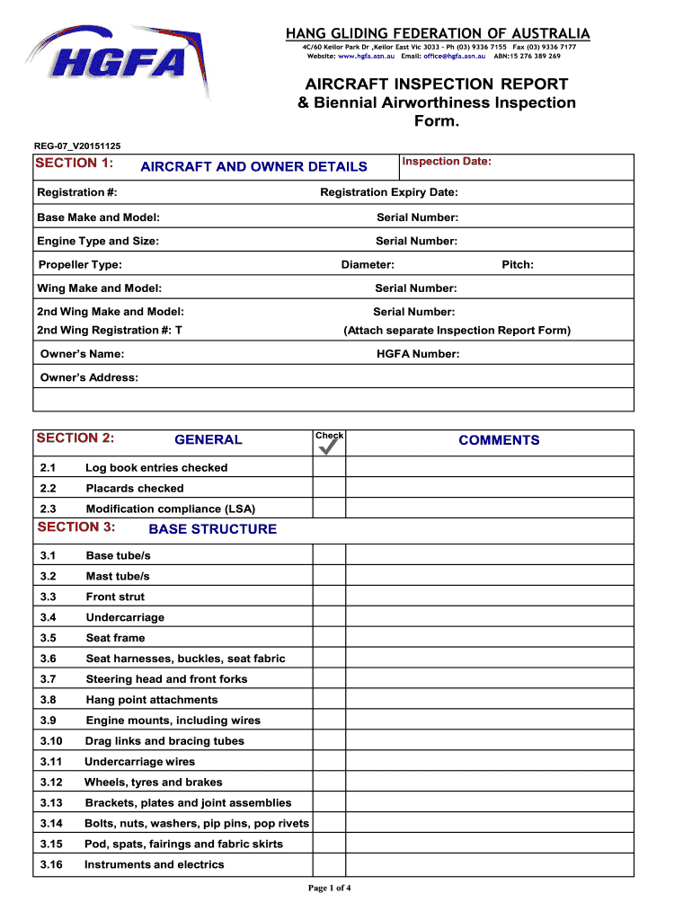 AIRCRAFT INSPECTION REPORT Biennial Airworthiness  Form