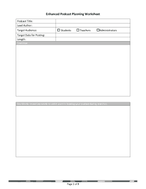 Podcast Planning Worksheet PDF  Form