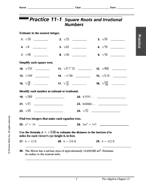 Irrational Square Roots Worksheet  Form