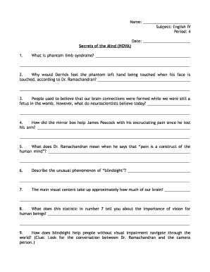 Nova Secrets of the Mind Worksheet Answers  Form