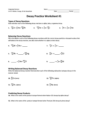Decay Practice Worksheet 1 Answers  Form