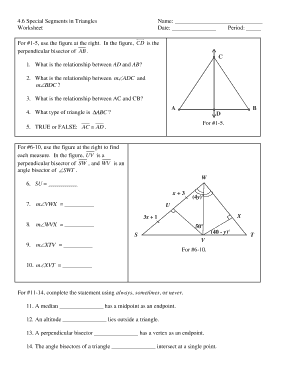 Special Segments in Triangles Worksheet  Form