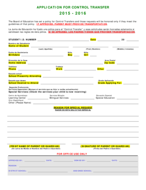 APPLICATION for CONTROL TRANSFER Bridgeport Public Schools  Form