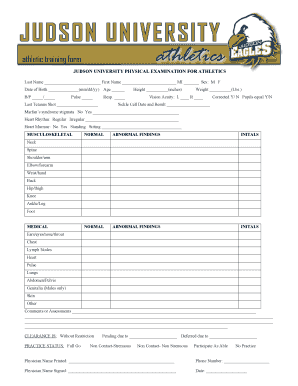 JUDSON UNIVERSITY Athletics Athletic Training Form