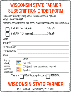 Wisconsin State Farmer Subscription  Form