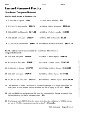 Lesson 6 Homework Practice Answer Key  Form