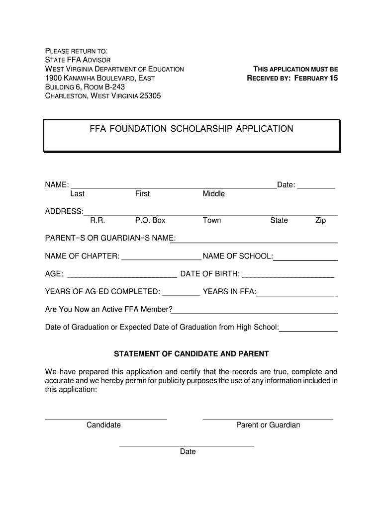Ffa Foundation Scholarship Application WV FFA Wvffa  Form