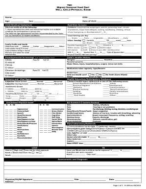 WELL CHILD PHYSICAL EXAM  Form