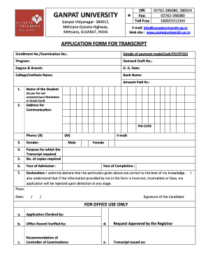 Ganpat University Transcript  Form