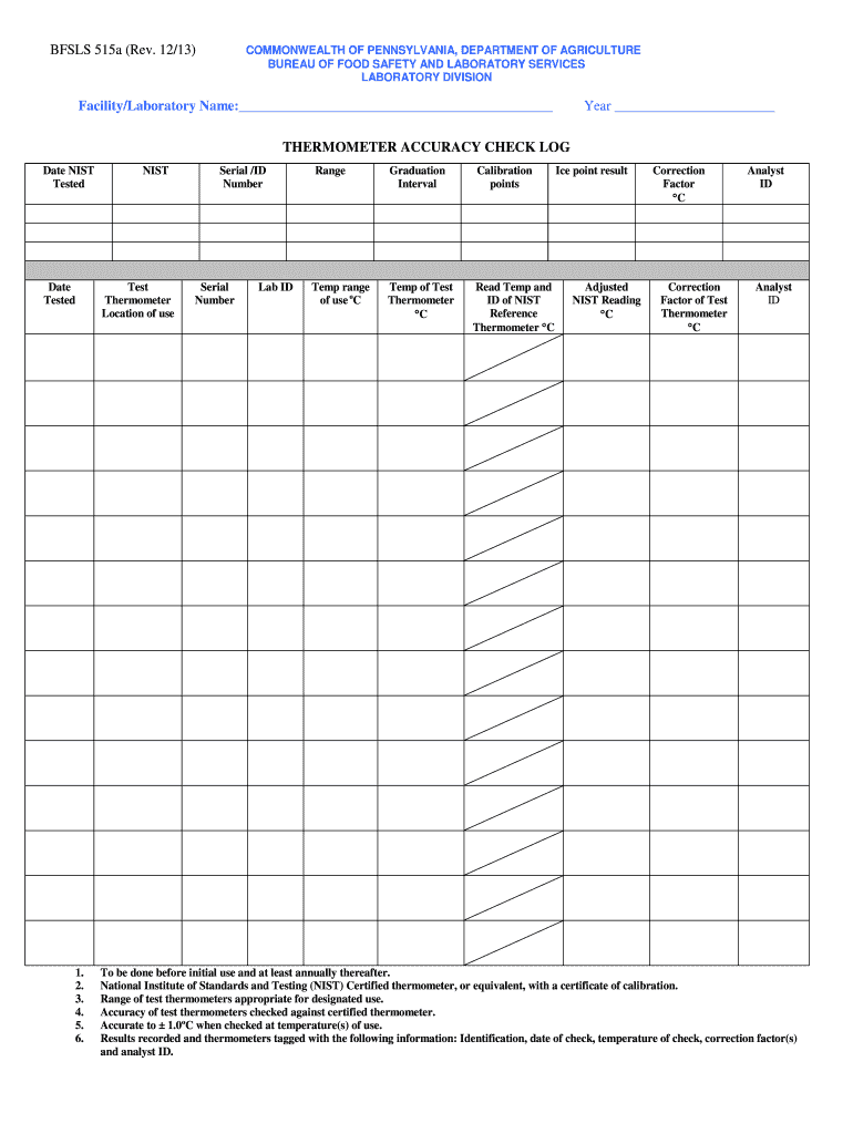 FacilityLaboratory Name THERMOMETER ACCURACY CHECK LOG  Form