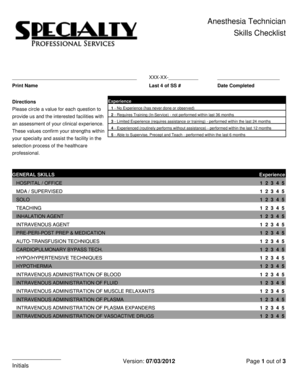 Anesthesia Technician Skills Checklist  Form