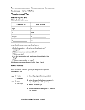 The Air around You Worksheet Answer Key  Form