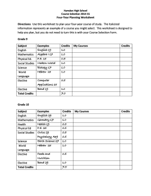 High School Planning Worksheet  Form