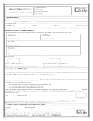 Specimen Signature Form Hdfc Life