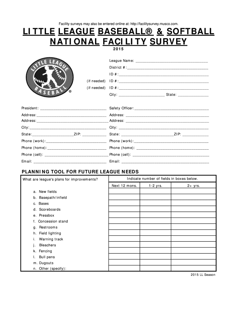  Little League National Facility Survey 2015-2024