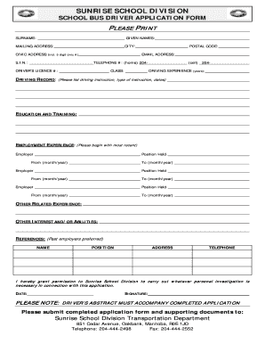 Bus Driver Application Form