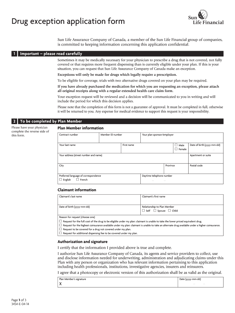  Sunlife Drug Exception Form 2014