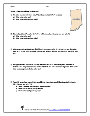 Sales Tax and Total Purchase Price Worksheet  Form