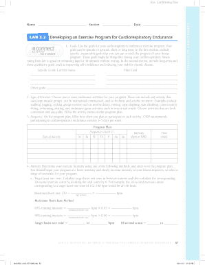 Lab 3 2 Developing an Exercise Program for Cardiorespiratory Endurance  Form