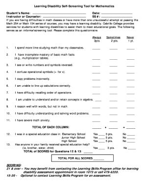 Learning Disability Assessment Form
