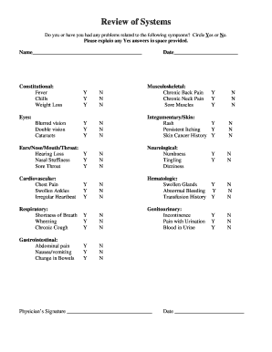 Pediatric Review of Systems  Form