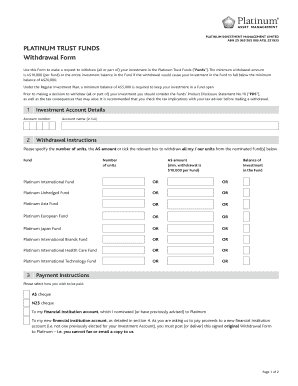PLATINUM TRUST FUNDS Withdrawal Form