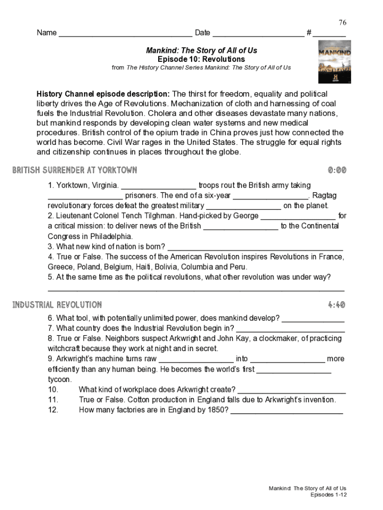 Mankind the Story of All of Us Episode 10 Revolutions Worksheet Answers  Form