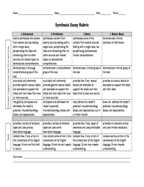 Synthesis Essay Rubric  Form