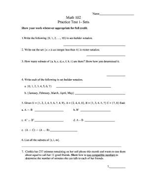Math 102 Practice Test 1 Sets Answers  Form