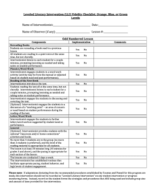 Lli Fidelity Checklist  Form