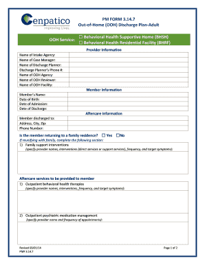 PM FORM 3147 Out of Home OOH Discharge Plan Adult