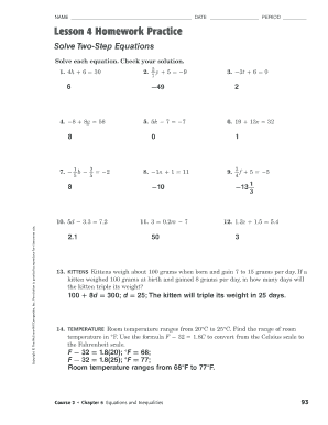 Lesson 2 Homework Practice Solve Two Step Equations Answer Key  Form