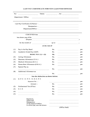 Last Pay Certificate  Form