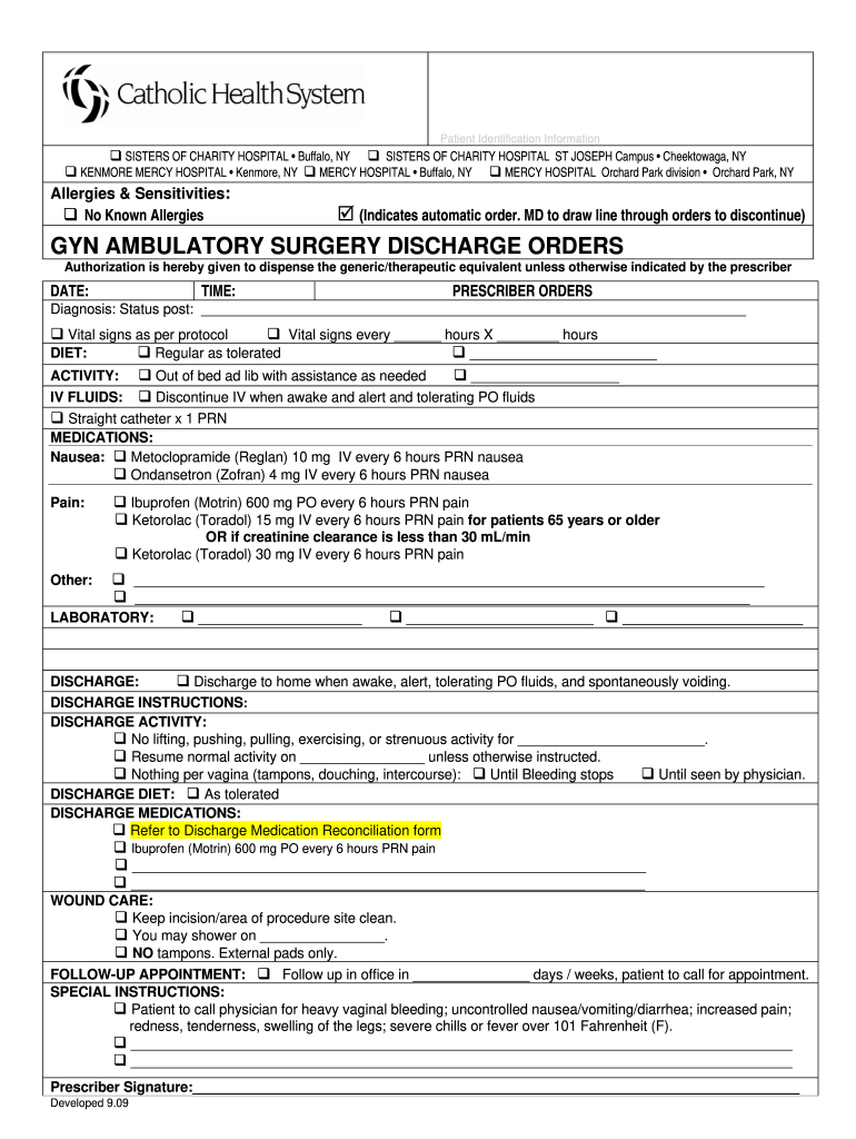04 GYN ASU Discharge Order Form 9 09 3doc Chsbuffalo