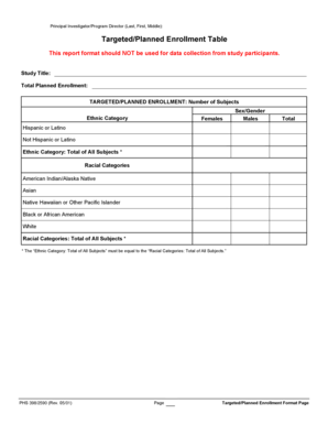 Nih Planned Enrollment Table  Form