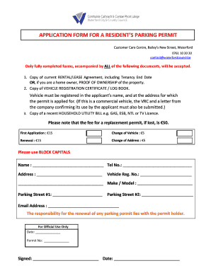 Parking Permit Waterford  Form