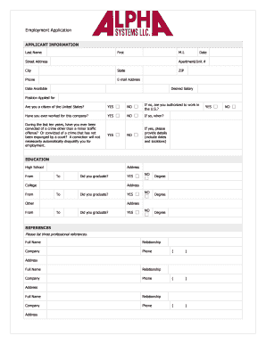 Employment Application Alpha Systems LLC  Form