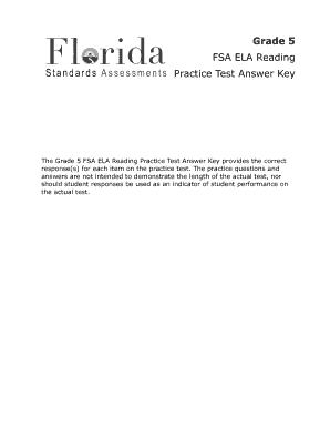 5th Grade Fsa Reading Practice Test Answer Key  Form